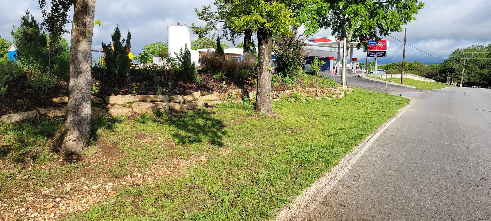 The Area71 RV Park entrance beside the Conoco on Highway 39.