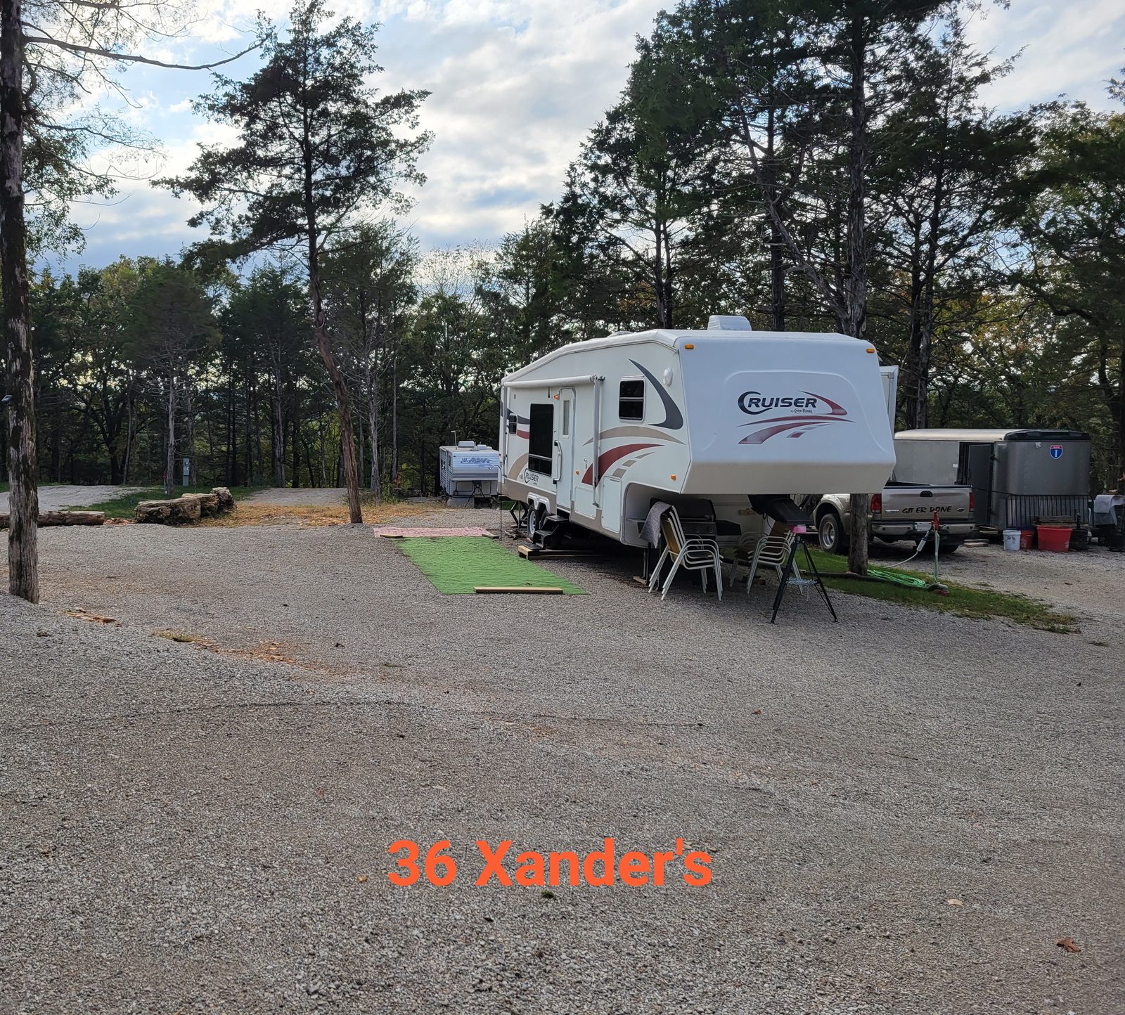 Site 36 set up with a patio, ready for the season.